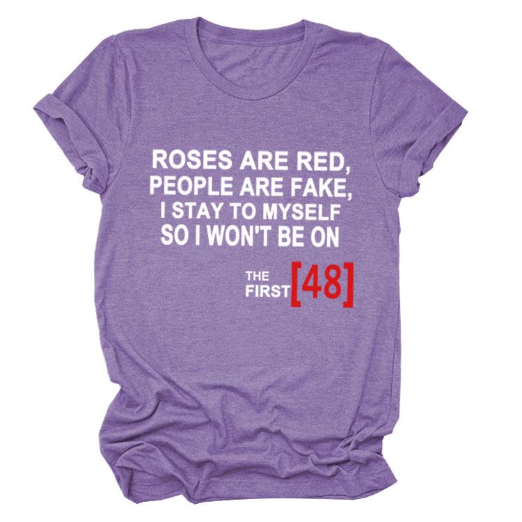 Roses Are Red Women's Loose Round Neck T-Shirt - Short Sleeve, Simple Design, 2021