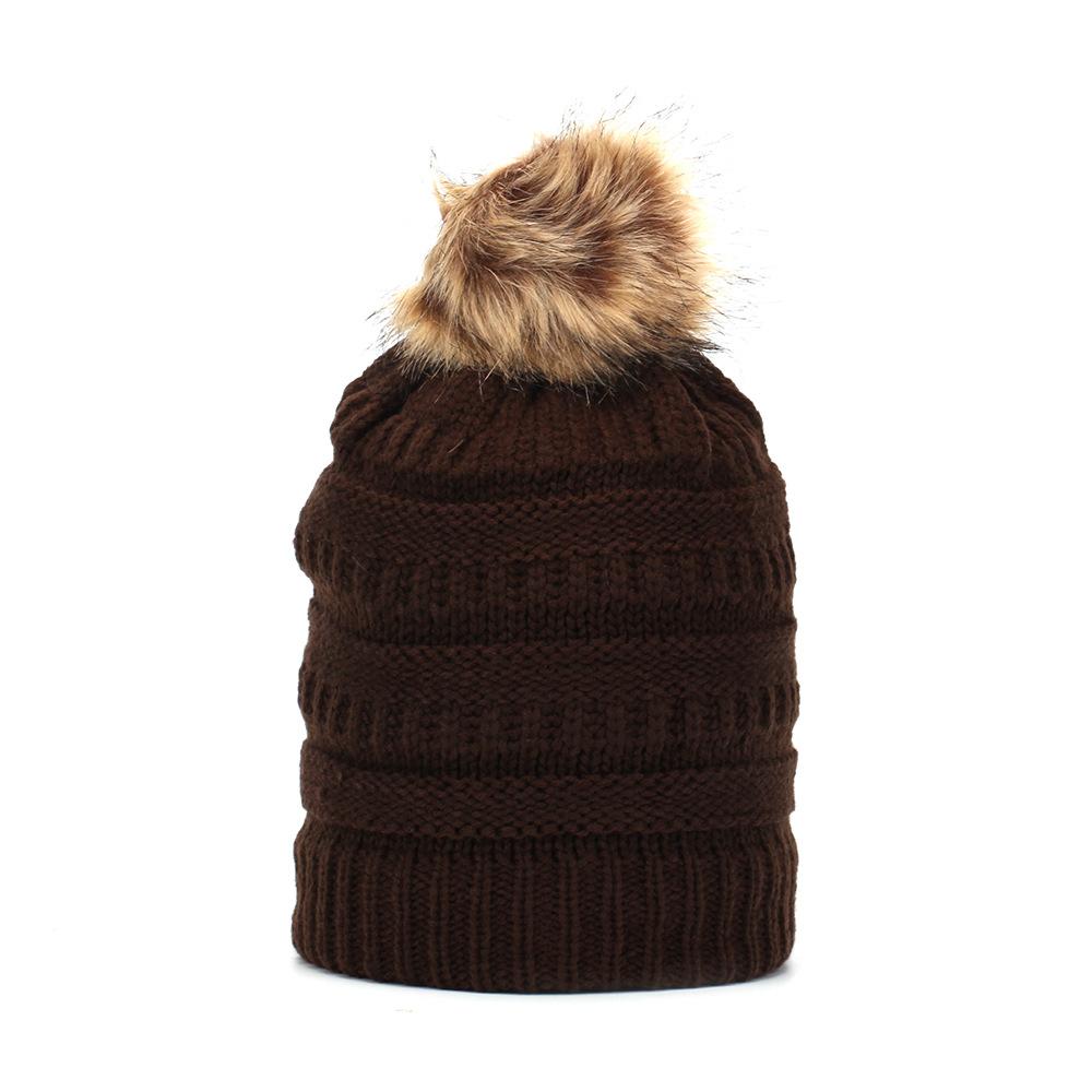 European and American hot-selling adult winter plush wool hat hairball warm knitted hat thickened hat