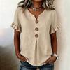 Women V Neck Short Sleeve Casual Solid T Shirt Top with Ruffle Sleeves and Button Front Loose Fit Blouse for Daily Wear
