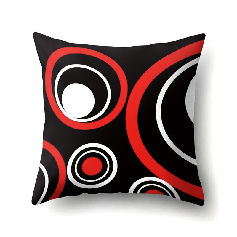 Polyester Pillow Case Car Black and Red Geometric Circle Lines Decorative Home Print Pillow Bedside Cushion Cover