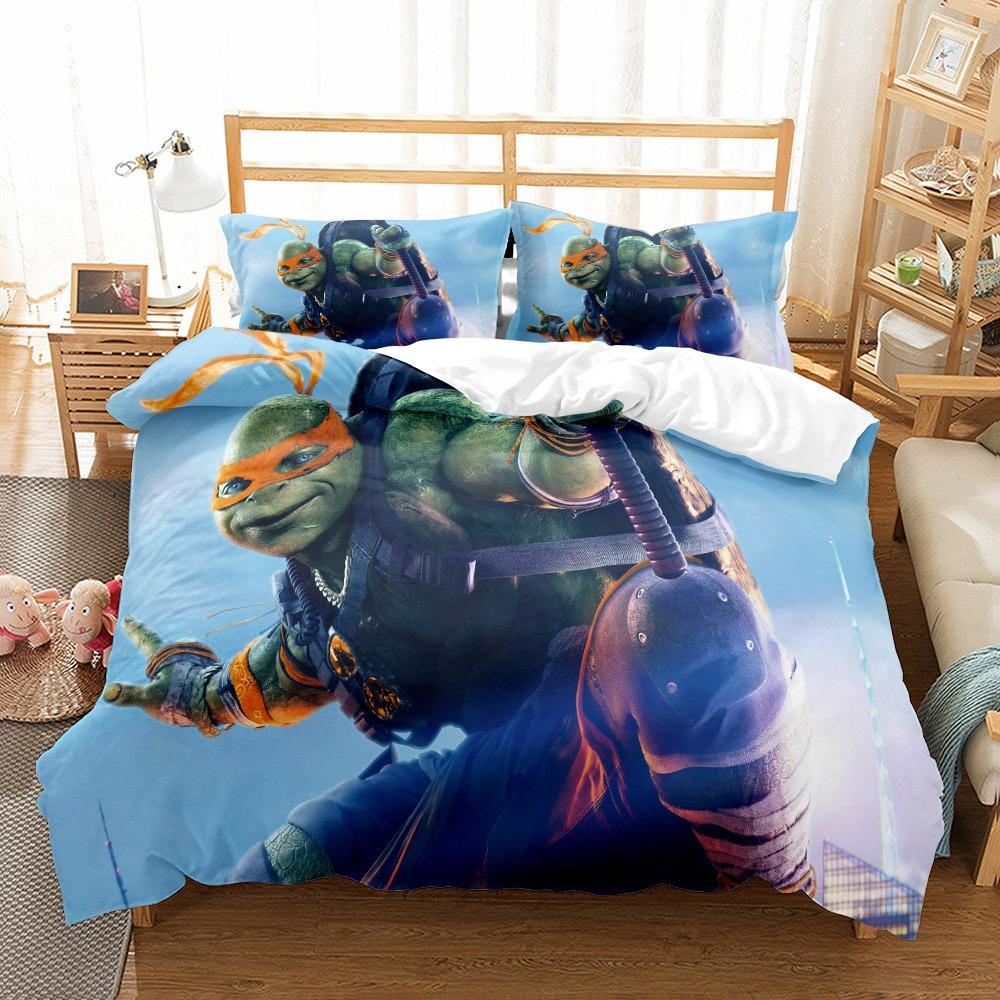 Exquisite 3D Printing Cartoon Turtles Wallpaper Anime Digital Printing Bedding Set Duvet Cover Comforter Bed Girl Boys Gift