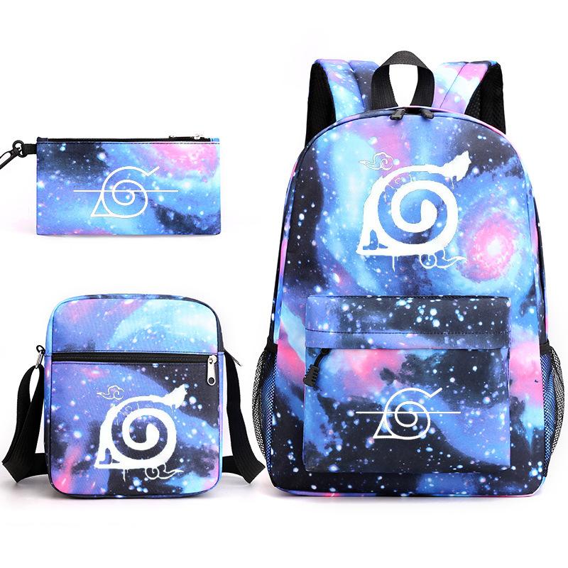 Anime Naruto Starry Sky Teen Student School Bag Three-Piece Set Men'S And Women'S Backpacks Satchel Pencil Bag