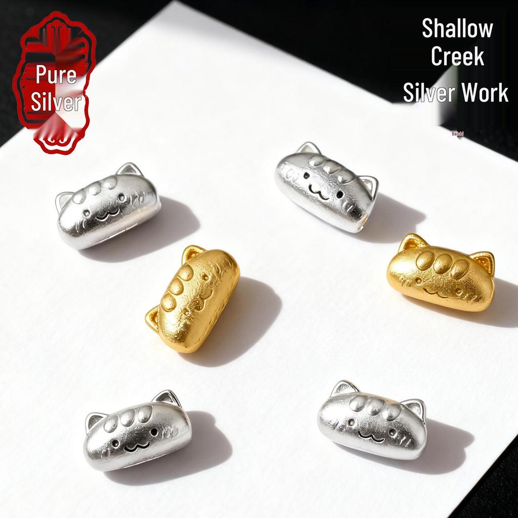 Sterling Silver Cat Spacer Beads for DIY Bracelet and Rope Accessories - Cute Handmade Jewelry