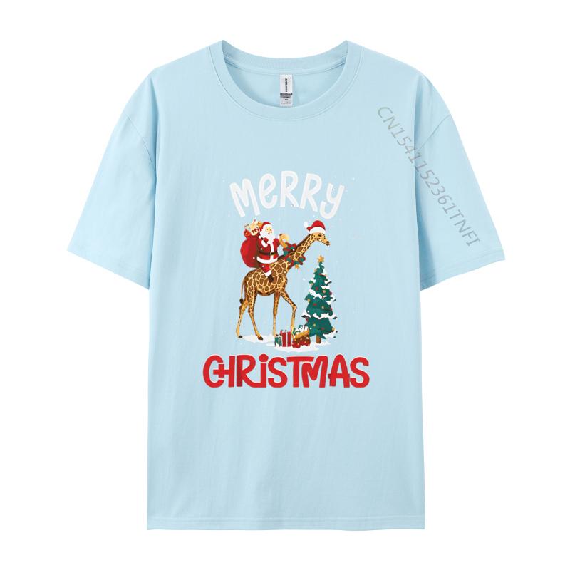 Merry Christmas Giraffe Riding Santa Tshirts Birthday Party Premium TShirt Fashionable Geek Tops Tees Cotton Top TShirts