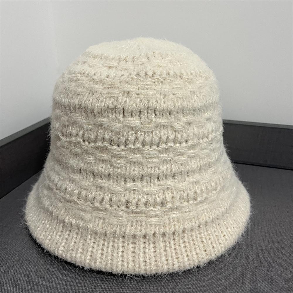 Knitted bucket hat women's autumn and winter new big head circumference women's wool hat versatile casual solid color bucket hat