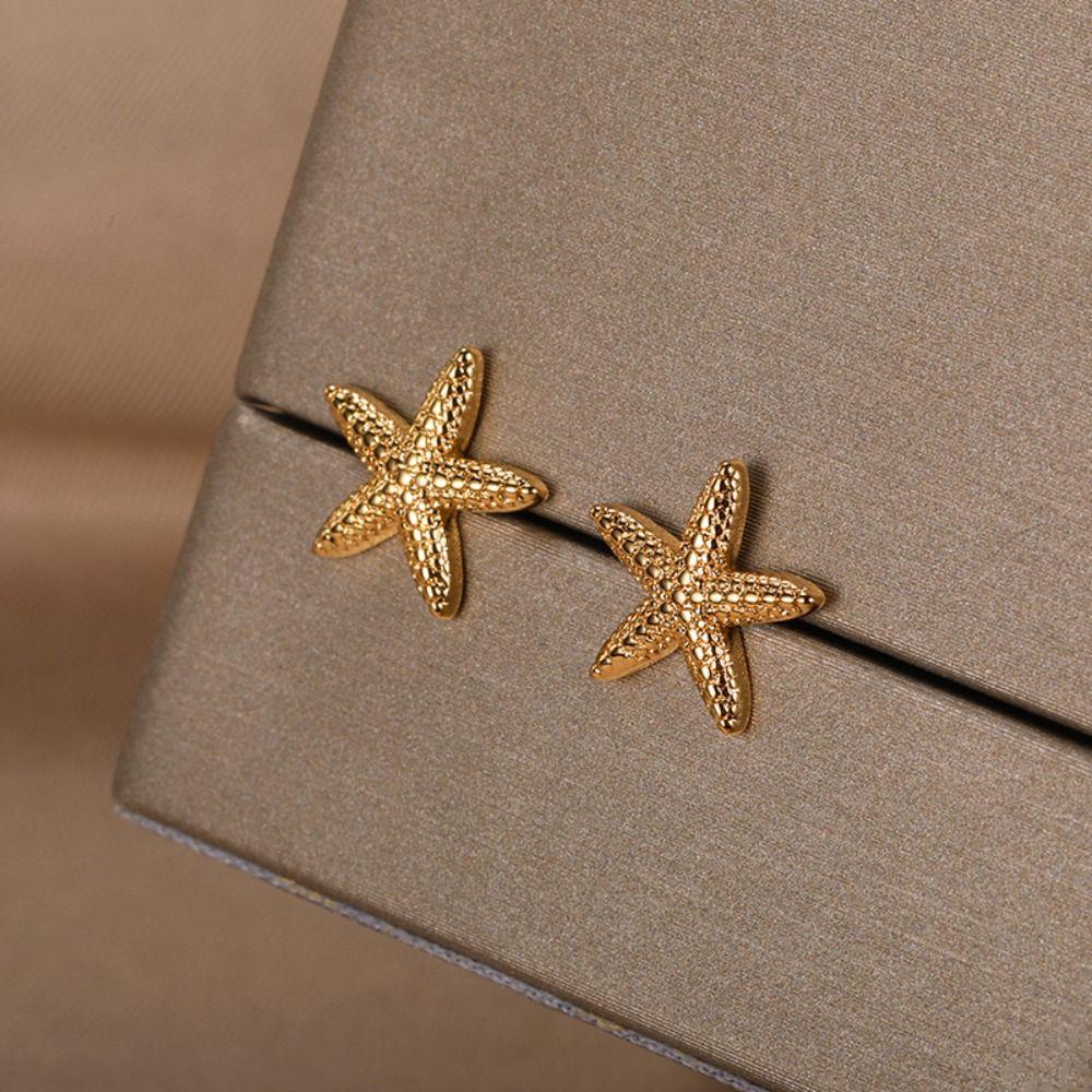 Gold Color Ear Studs Ocean Style Starfish Earrings High Quality Ear Jewelry Gift