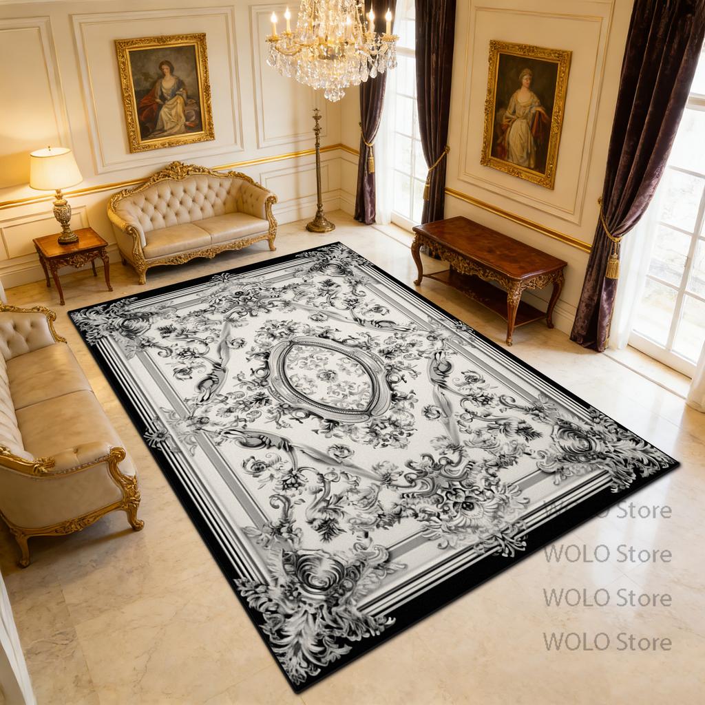 Retro Carpet High-end Luxury Living Room Tea Table Bedroom Flannel Rug Bed End Anti-slip Easy Cleaning Floor Mat Dining Room