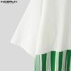 INCERUN Herren 3/4 Ärmel Schlitze Unregelmäßige Vorderseite Gestreiftes Patchwork Lässige T-Shirts Tops
