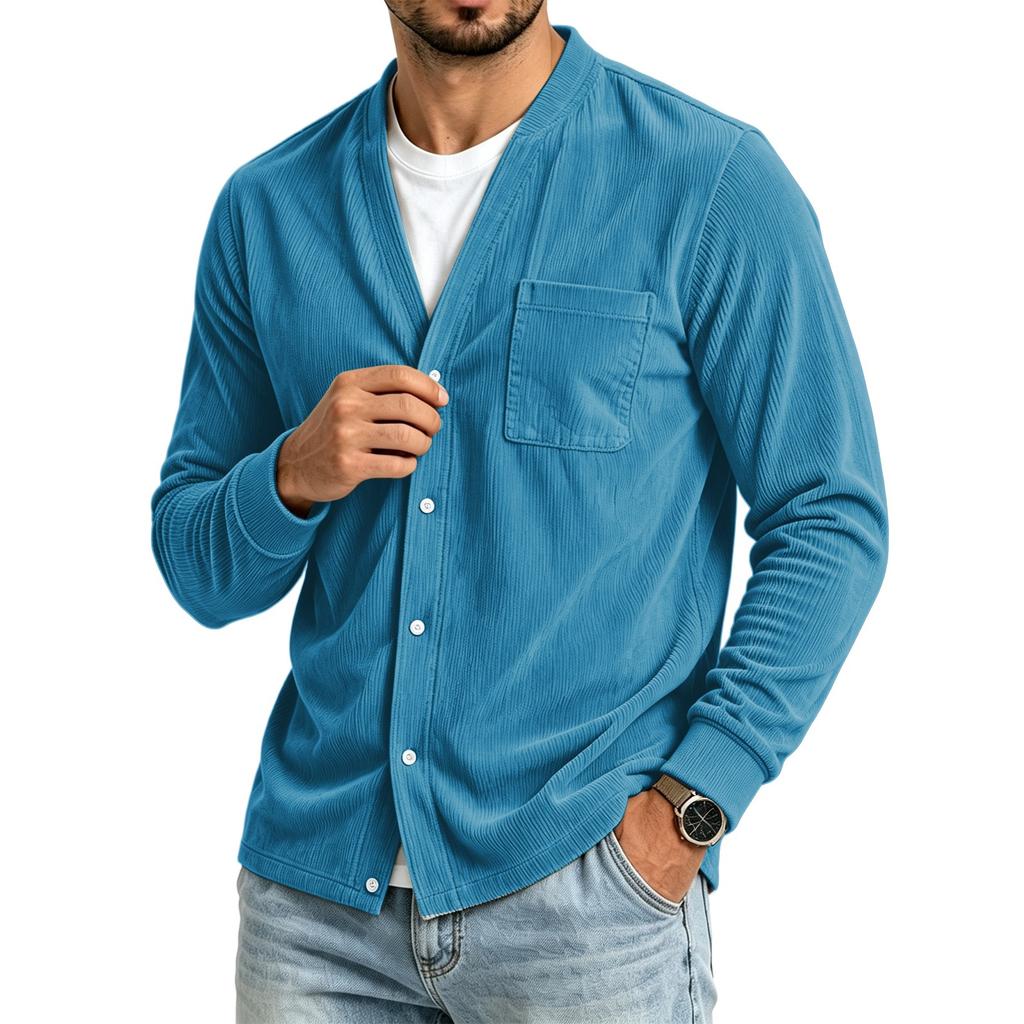 Men's Casual Loose Fit Color Shirt with Pockets for Everyday Wear