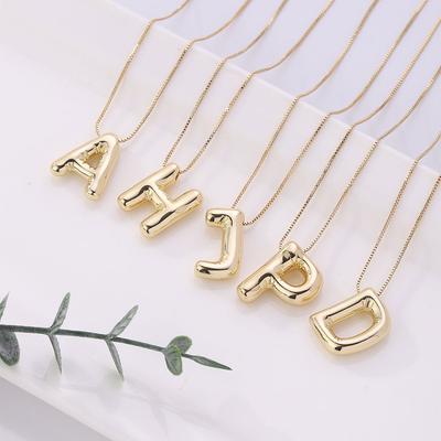 Vintage Stainless Steel Necklace Balloon Bubble Chunky Letter Necklace Women A-Z Initial Letter Pendant Necklaces  Gift