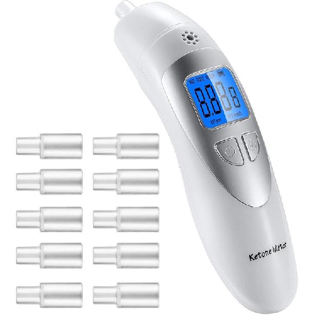 Ketone Breath Analyzer Professional Digital Ketone Breath Meter - Accurately Monitor Ketonsis in Your Breath with 10 Replaceable Mouthpieces White-1