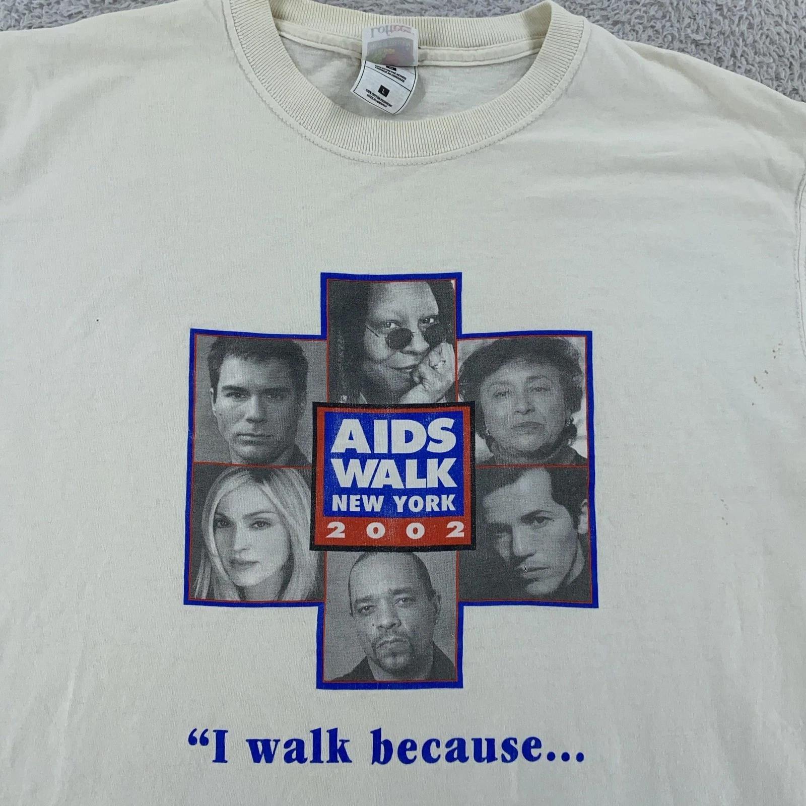 Vintage 2002 AIDS Walk New York City T-Shirt Large Ice-T Madonna Whoopi Goldberg S