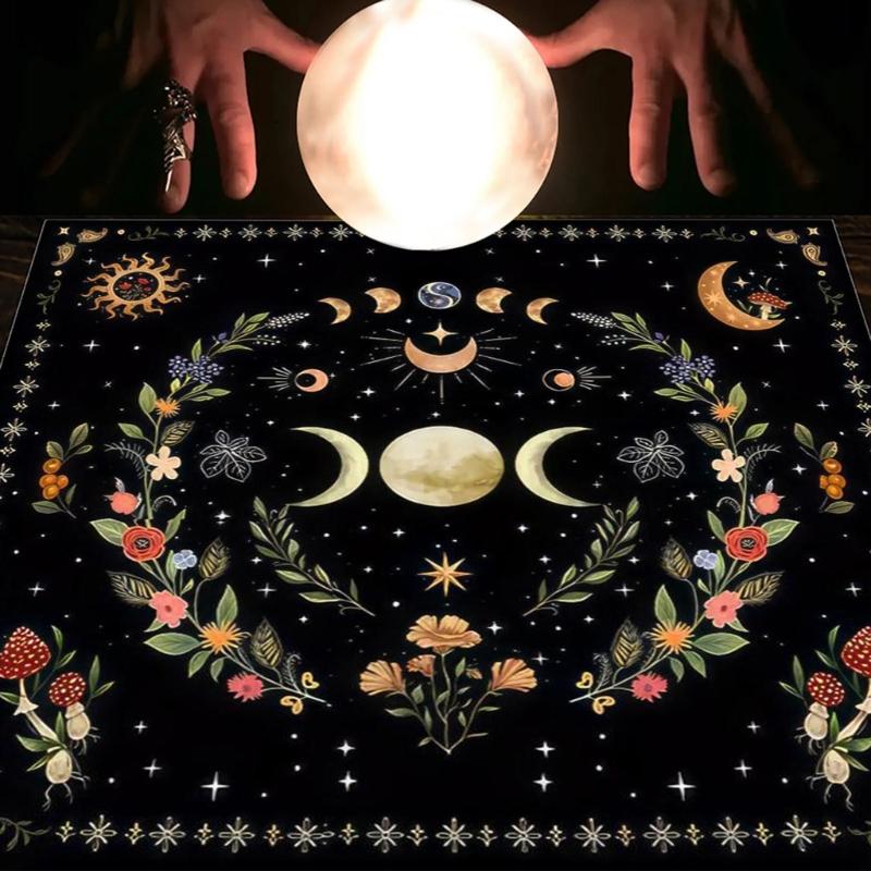 Divinations Tablecloth Moonphases Flower Astrologys Tarot Cards Tablecloth Altars Cloth Divinations Game Accessories