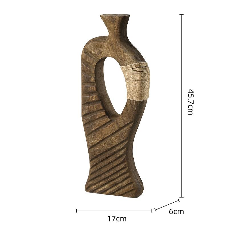 Handmade Wooden Vase Abstract Hollowed-out Natural Wood Flower Vase Flower Arrangement Accessories Hemp Rope Home Decoration