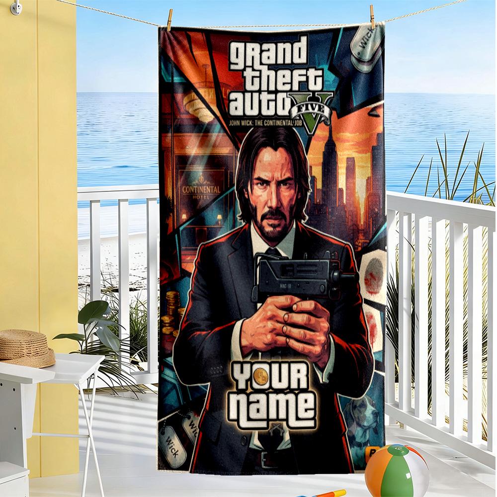 Gta Customizable Name Beach Towel Quick-Dry Soft Microfiber Portable for SwimmingBeachCamping Travel Beach AccessoriesGym