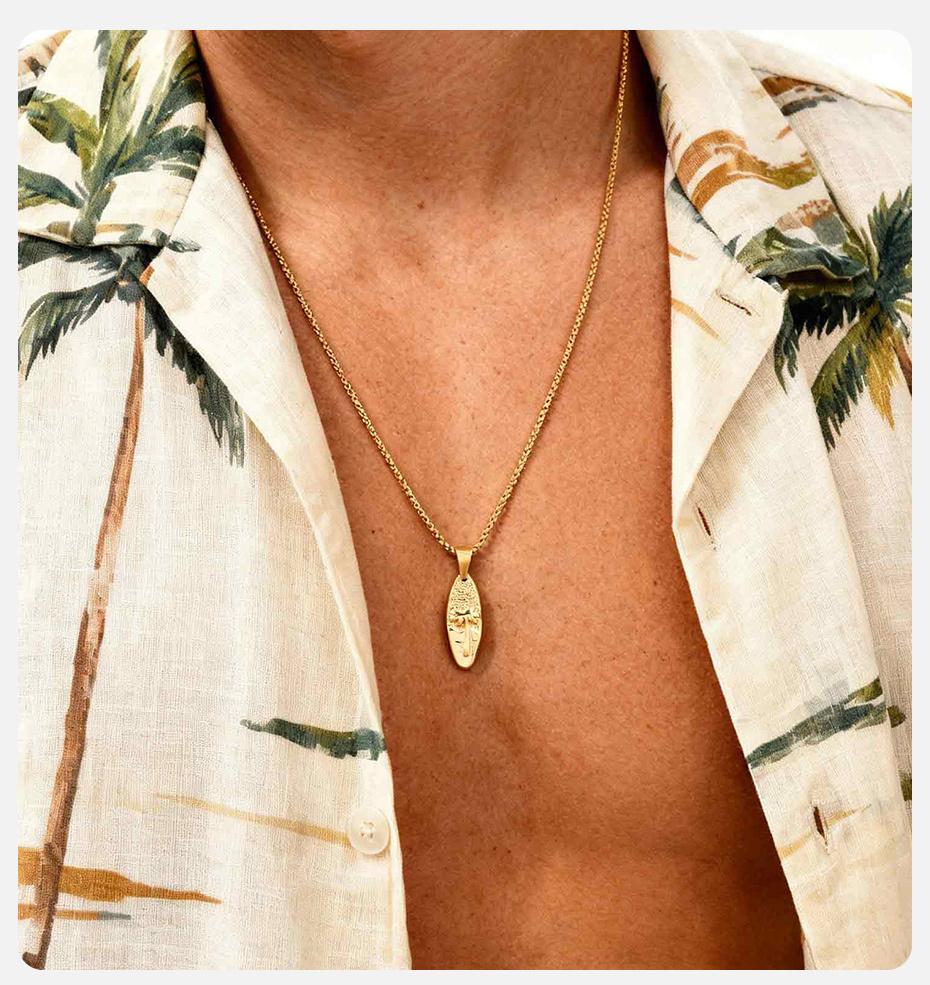 Vnox Stainless Steel Coconut Tree Pendant Necklace for Men, Silver Plated Elliptical Charm Jewelry with Box Chain, Gift for Him