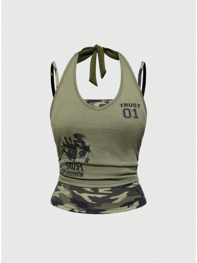 Y2K Spicy Girl Retro Wing Print Lace-up Bandeau Top