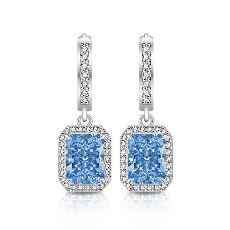 2026 Colored Treasure Ice Flower Cut High Carbon Diamond Square Earrings Plated with Real Gold Smart Luxury Ear Hook Ear Jewelry