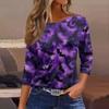Women’s Three Quarter Sleeve Round Neck Loose Fit Casual Shirt with Halloween Themed Print Pullover Top for Daily Wear