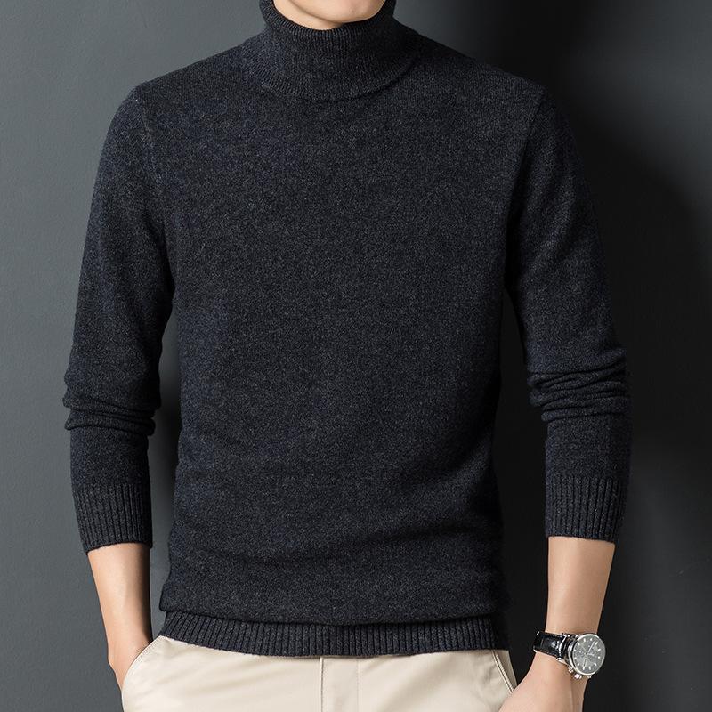Spring And Autumn Men'S Middle-Aged And Young High Neck Long Sleeve Casual Simple Comfortable Soft Wool Sweater