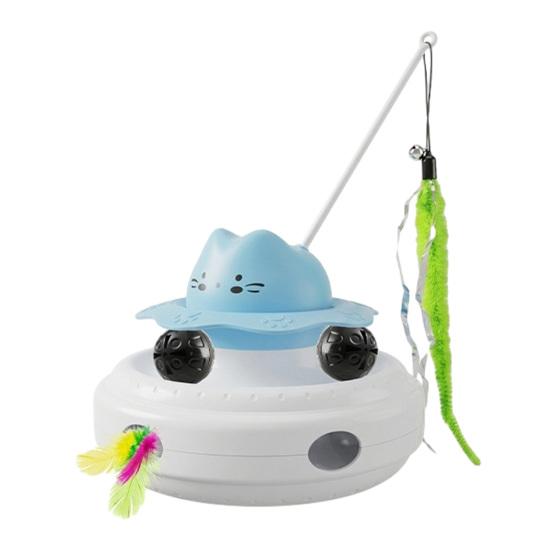 Electric Cat Interactive Toy with Feather & Track Ball, 4-in-1 Automatic Smart Cat Teaser Toy, Indoor Cats Boredom Enrichment Toy