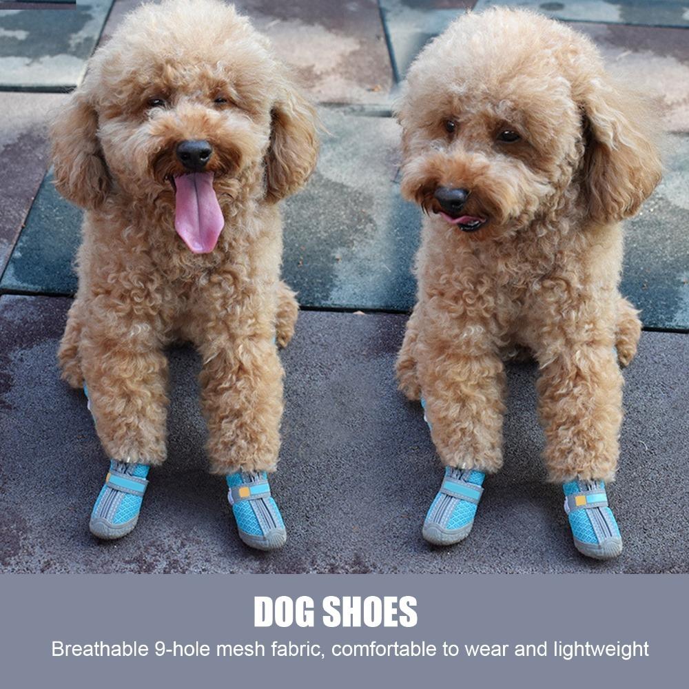 4pcs Non Slip Sole Dog Shoes Lake Blue Pet Paw Covers Lightweight Puppy Shoes  Paw Protection