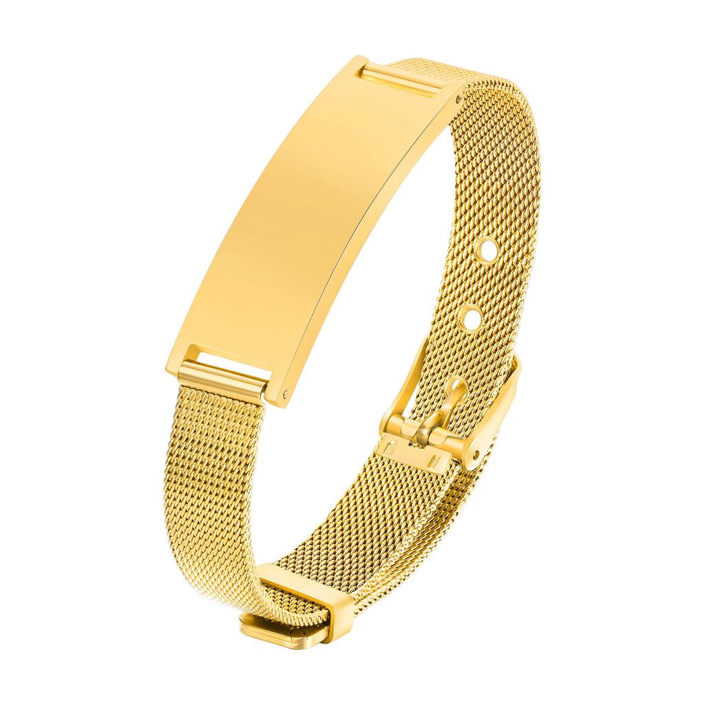 Personalized ID Bracelet for Women Men, Adjustable Chain Link, Milanese Watch Strap Stainless Steel Gold Plated