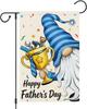 Heyfibro Happy Father's Day Gnome Garden Ag 12x18 Double Sided Burlap, with Tool Trophy Blue Striped Yard Banner for B IIC