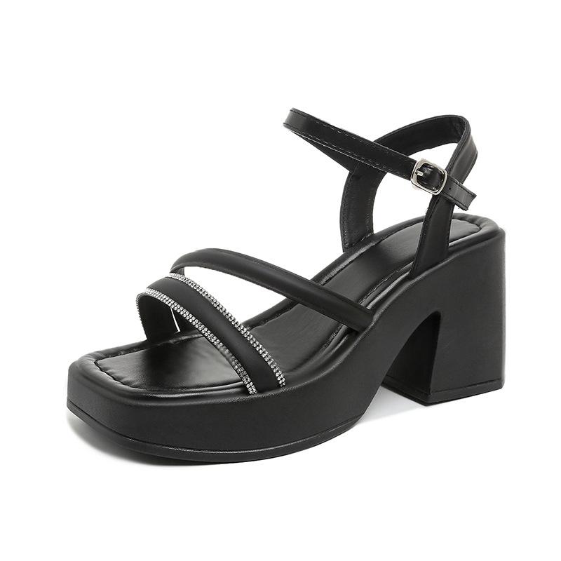 

Retro high-heeled sandals 2025 spring muffin bottom with skirt women s shoes one-word buckle belt fashion thick-heeled shoes 42 чёрный