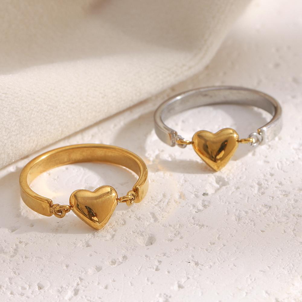 E.B.belle 18k Gold Plated Trendy Stainless Steel Small Heart Ring Waterproof Popular Women Statement Jewelry