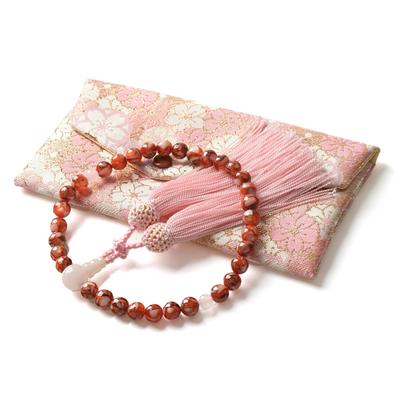 Prayer Beads for Nishijin Beads Bag Natural Red Indian Red Prayer Compressed Shell Pearls 8mm [EsuonHappiness] Women, Brocade, Included, Stone,
