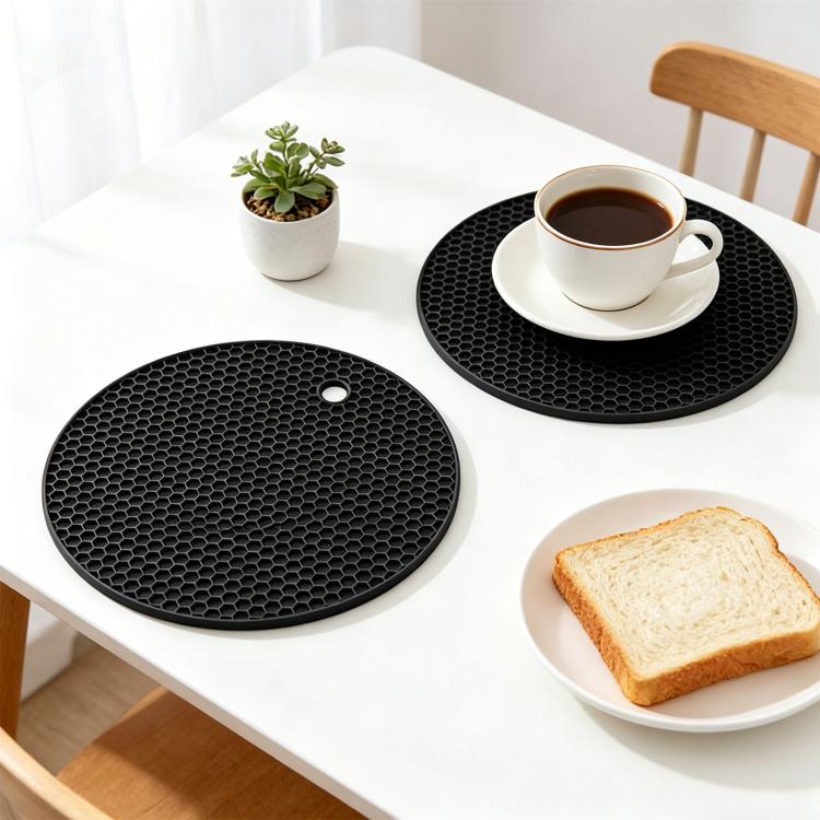 LsCook Round Honeycomb Silicone Placemat Heat-Resistant Non-Slip Insulation чёрный