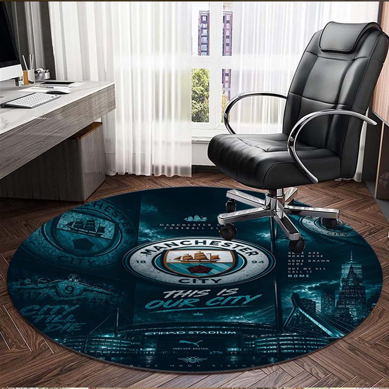 Manchester City FC Print Round Rug, Washable Floor Carpet, For Entryway Dorm Laundry Room Office Study, Home Decor Birthday Christmas Gift