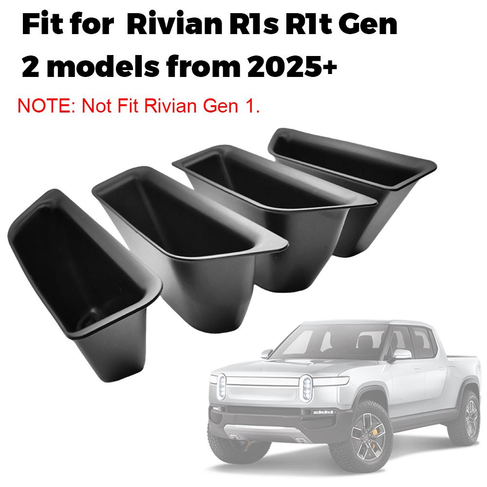 For RIVIAN R1T R1S Car Side Door Handle Storage Box Tray ABS Organizers Accessories Black 4PCS