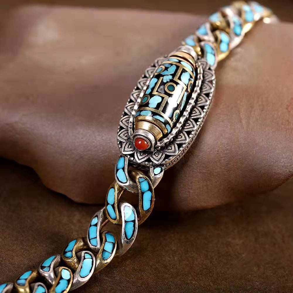 Nya Guochao mäns armband Personlighet Retro Transfer Roterande Nine Eye Pearl Armband High-end present