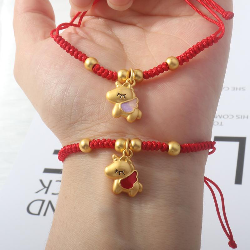 2026 Horse Year Lucky Red Rope Bracelet Chinese Style Zodiac Horse Braided Bracelet Women Fashion Jewelry