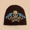 Autumn and Winter Dark Wind Skull Flame Jacquard Knitted Hat Men and Women Warm Personality Retro Street Pullover Hat