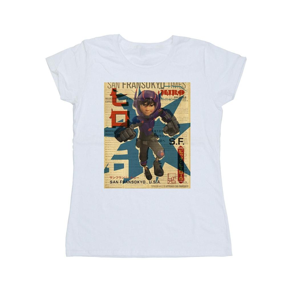 Disney Womens/Ladies Big Hero 6 Baymax Hiro Newspaper Cotton T-Shirt