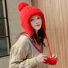 Lady Warm Knitted Bobble Hat Ear Flap Beanie Pom Pom Cap Fur Trim Winter Outdoor