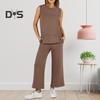 2 buc/set Set pantaloni de top pentru femei Culoare uni Decolteu rotund Fără mâneci Cu fantă laterală Vestă largi Buzunare laterale cu picior lat Pantaloni Purtare zilnică Navetă ținută de vacanță