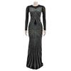 Vestido de noche Vestido largo de manga larga con diamantes de imitación transparentes de malla de color sólido para mujer a la moda