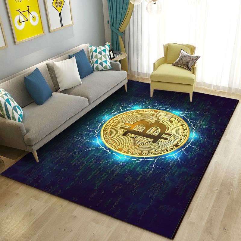 3D Bitcoin Area Rug Large,Carpet Rug for Living Room Bedroom Sofa Kitchen Doormat Decoration,Children Play Non-slip Floor Mat