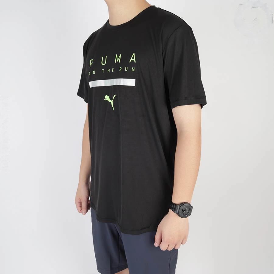 Puma Run Logo Short Sleeve Tee Men Tops Black 520855-01