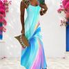 Women Plus Size Scoop Neck Strappy Sleeveless A Line Printed Bright Blue Maxi Dress