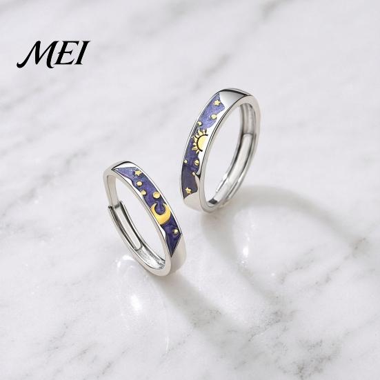 Starry Sky Ring Set Finger Ring, Adjustable Fit Couple Rings, Zinc Alloy Band Matching Bands with Sun Moon Design for Anniversary Daily Wear Romantic