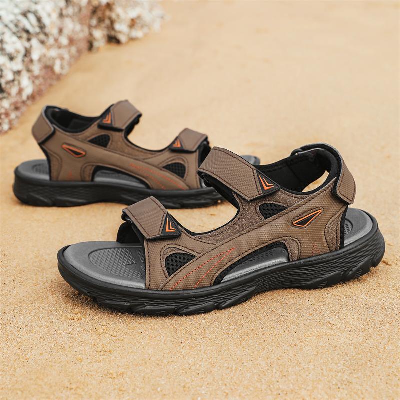 Fashion Men's Casual Summer New Style Genuine Leather Sandals With Non-Slip TPR Outsole Beef Tendon Breathable Beach Shoes