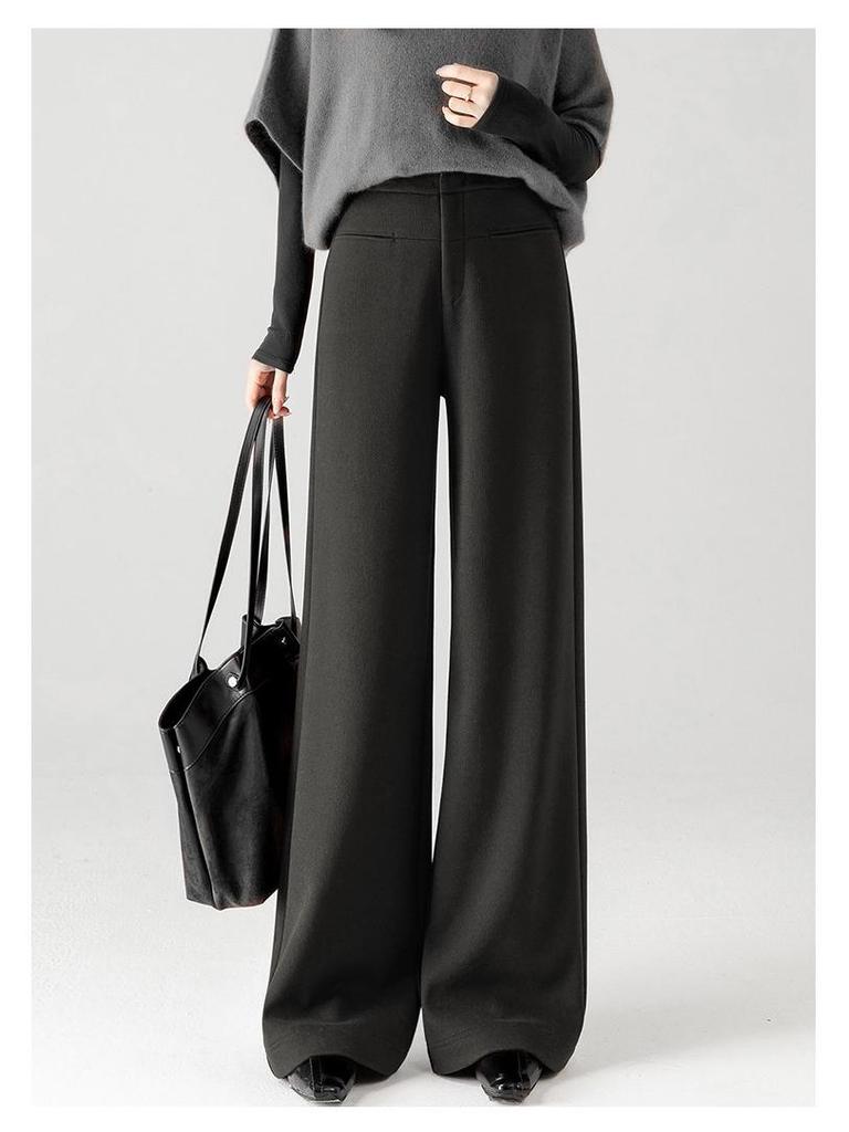 Elegant High-Waisted Wool Wide-Leg Pants for Women - Winter 2025 Style, Thickened A-Line, Casual and Loose Fit