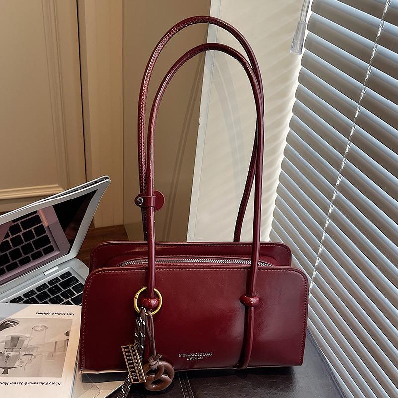 Autumn high-value niche underarm bag women's retro oil wax leather portable simple shoulder crossbody tote bag