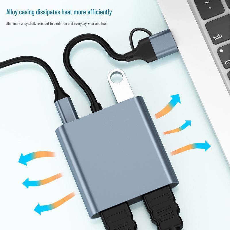 USB-C To Dual HDMI Adapter with USB 3.0 Hub, Supports Independent Triple Displays for M1/M2 Graphics Cards