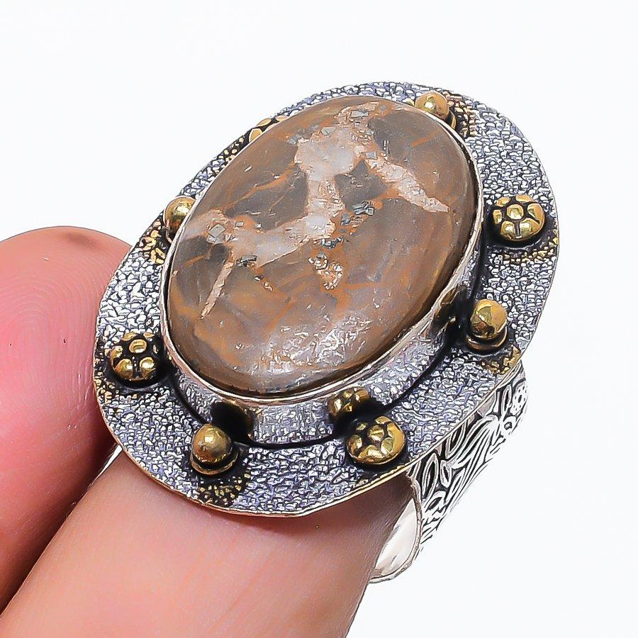 Natural Mud Crack Fossil Gemstone 925 Sterling Silver Jewelry Ring Size 9.5 i2A55